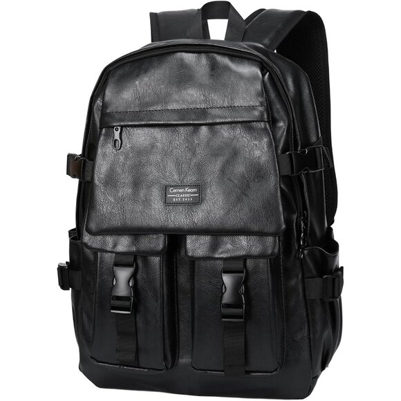 Leather Laptop Backpack Fits 15.6 Inch Laptop Waterproof Travel Hiking